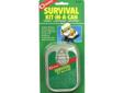 Survival Kit-in-a-Can Contains 38 items which can provide warmth, shelter, and energy in life threatening situations from the desert to the artic. - Compact, lightweight, and watertight - Includes: - 1 Compass - 2 Cubes Fire Starter - 9.8 ft. Multi-Use