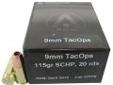 "
PNW Arms 9MMTAC115SCHP20 TacOps Ammunition 9mm 115 Gr, Solid Copper HP (Per 20)
PNW TacOps Ammunition
- Caliber: 9mm
- Grain: 115
- Bullet: SCHP
- 20 Rounds per Box"Price: $21.24
Source:
