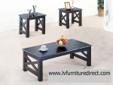 Tahoe 3pc Coffee/End Table Set.
Product ID#A6176
Oak Veneer Parquet Design Top, Oak Veneer Apron, Solid Rubberwood Legs and Cross Braces with Bottom Shelf in Espresso Finish.
Coffee table: 48" x 24" x 16"H
End table: 22" x 18" x 19"H
PLEASE VISIT US AT