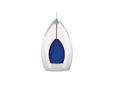 NOTE: DIFFERENT COLOR/FINISH MAY BE PICTURED Clear glass surrounds a small raindrop glass in frost or a color Includes low-voltage, 35 watt halogen bi-pin lamp and six feet of field-cuttable suspension cable. Chrome Finish Blue, Cobalt Number of Bulbs: 1