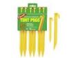 "
Coghlans 9309 Tent Stakes / Pegs 9"" ABS Tent Pegs
Bright, easily seen rugged design with large no-slip hook.
Length: 9"" (23 cm)"Price: $1.96
Source: http://www.sportsmanstooloutfitters.com/tent-stakes-pegs-9-abs-tent-pegs.html