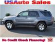 Us Auto Sales
2005 Toyota 4Runner
( Click to learn more about this vehicle )
Finance Available
Call For Details!
Finance available 
888-280-7274
Â Â  Â Â 
Transmission::Â Automatic
Drivetrain::Â RWD
Body::Â SUV
Mileage::Â 108453
Engine::Â 8 Cyl.
Interior::Â Gray
