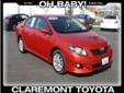 Claremont Toyota
2010 Toyota Corolla 4dr Sdn Auto S
( Click here to know more )
Call For Price
Click here for finance approval 
909-625-1500
Transmission::Â 4-Speed A/T
Color::Â BARCELONA RED
Engine::Â 110L 4 Cyl.
Vin::Â 2T1BU4EE1AC426506
Interior::Â DARK