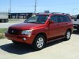 Â .
Â 
2003 Toyota Highlander
$0
Call 620-412-2253
John North Ford
620-412-2253
3002 W Highway 50,
Emporia, KS 66801
Vehicle Price: 0
Mileage: 70852
Engine: Gas V6 3.0L/183
Body Style: Suv
Transmission: Automatic
Exterior Color: Red
Drivetrain: 4WD
Interior