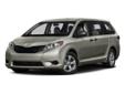 2015 Toyota Sienna LE 7-Passenger Auto Access Seat
Front Wheel Drive, Power Steering, Abs, 4-Wheel Disc Brakes, Brake Assist, Aluminum Wheels, Tires - Front All-Season, Tires - Rear All-Season, Temporary Spare Tire, Heated Mirrors, Power Mirror(S), Rear