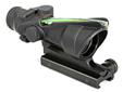 ACOG 4x32 Scope with Green Chevron BAC Flattop Reticle- includes Flat Top Adapter. The chevron reticle is designed to be zeroed using the tip at 100 meters. The width of the chevron at the base is 5.53 MOA which is 19 in. at 300 meters. This allows range