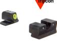 Trijicon HD Night Sights, P220, P229, P240, P245, Pro 2340 - Yellow Outline. The three dot green tritium night sight sets front sight features a taller blade and an aiming point ringed in photoluminescent paint while the rear sight is outlined in black