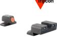 Trijicon HD Night Sights, Springfield XD & XDM - Orange Outline. The three dot green tritium night sight sets front sight features a taller blade and an aiming point ringed in photoluminescent paint while the rear sight is outlined in black and features a