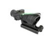 ACOG 4x32 Scope with Green Chevron BAC Flattop Reticle- includes Flat Top Adapter. The chevron reticle is designed to be zeroed using the tip at 100 meters. The width of the chevron at the base is 5.53 MOA which is 19 in. at 300 meters. This allows range