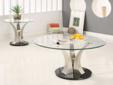 Triple Support Contemporary Coffee Table $298
Product ID#701258
Description:
This triple support contemporary occasional group features a thick
round clear glass table top with satin finish metal center supports
and a high sheen black base. Matching end