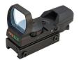 Multi-Reticle / Dual Color Open Red Dot SightSpecifications:- Dual-color reticle illumination (red and green).- Four different reticle designs.- 5 Brightness settings in both colors.- Water and shock resistant.- Click windage and elevation adjustment.-