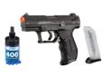 A great way to take on the target practice. This soft air pistol is designed for indoor or outdoor use.Features:- Two 20-shot BB magazines- 400 6mm plastic blue BBs- Extended life trigger system- Hop-up BB system- Metal parts- Authentic Walther replica-