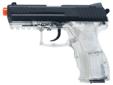 The HK P30 spring Airsoft gun with a metal slide is an authentic H&K replica. It has a built-in hop-up system for longer times in between reloading and an extended life trigger system for improved performance. The metal slide and 15-shot capacity places