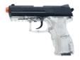 The HK P30 spring Airsoft gun with a metal slide is an authentic H&K replica. It has a built-in hop-up system for longer times in between reloading and an extended life trigger system for improved performance. The metal slide and 15-shot capacity places
