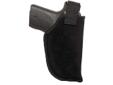 Efficient fold-over Velcro retention strap keeps gun in place, releases quickly with thumb; meets retention requirements of some jurisdictions. Unique, ultra-thin four-layer laminate no thicker than conventional suede leather holsters. Internal moisture