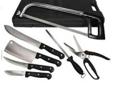 All with stainless steel blades and riveted handles. Features:- Durable stainless steel blades - Riveted handles Includes: - 8" (20.3 cm) butcher knife - 6.5" (16.5 cm) cleaver - 5.75" (14.6 cm) boning/fillet knife - 4.25" (10.8 cm) skinning knife -