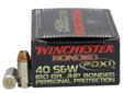 Winchester Personal Protection Ammo- Caliber: 40 S&W- Grain: 180- Bullet: JHP Bonded- Use: Personal Protection- Per 20Specs: Bullet Type: BONDEDCaliber: 40S&WGrain: 180
Manufacturer: Winchester Ammo
Model: S40SWPDB1
Condition: New
Price: $19.40