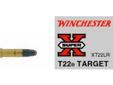 Symbol: XT22LR T22 Long Rifle Rimfire Target AmmunitionBullet Type: Lead Round Nose, Standard VelocityBullet Weight: 40 GrainsHANDGUN BALLISTICS: Barrel Length 6"Mid Range Trajectory (100yds): 4Muzzle Velocity (Feet Per Second): 950Muzzle Energy (Foot