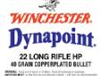 Winchester Dynapoint 22LR, 40gr Plated Hollow Point, 500 Rounds. Winchester Dynapoint ammo is designed for small game, target, and just out plinking with your buddies. The Dynapoint Ammunition has a 40 grain plated hollow point bullet and no matter which