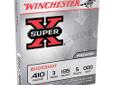 Winchester SuperX .410Ga 3", 000 Buck 5-Pellet, 5-Rounds. Super-X Shotshells are hard-hitting and reliable. For superior Buckshot performance, you can't beat the stopping power of Winchester Buckshot loads.
Manufacturer: Winchester SuperX .410Ga 3", 000